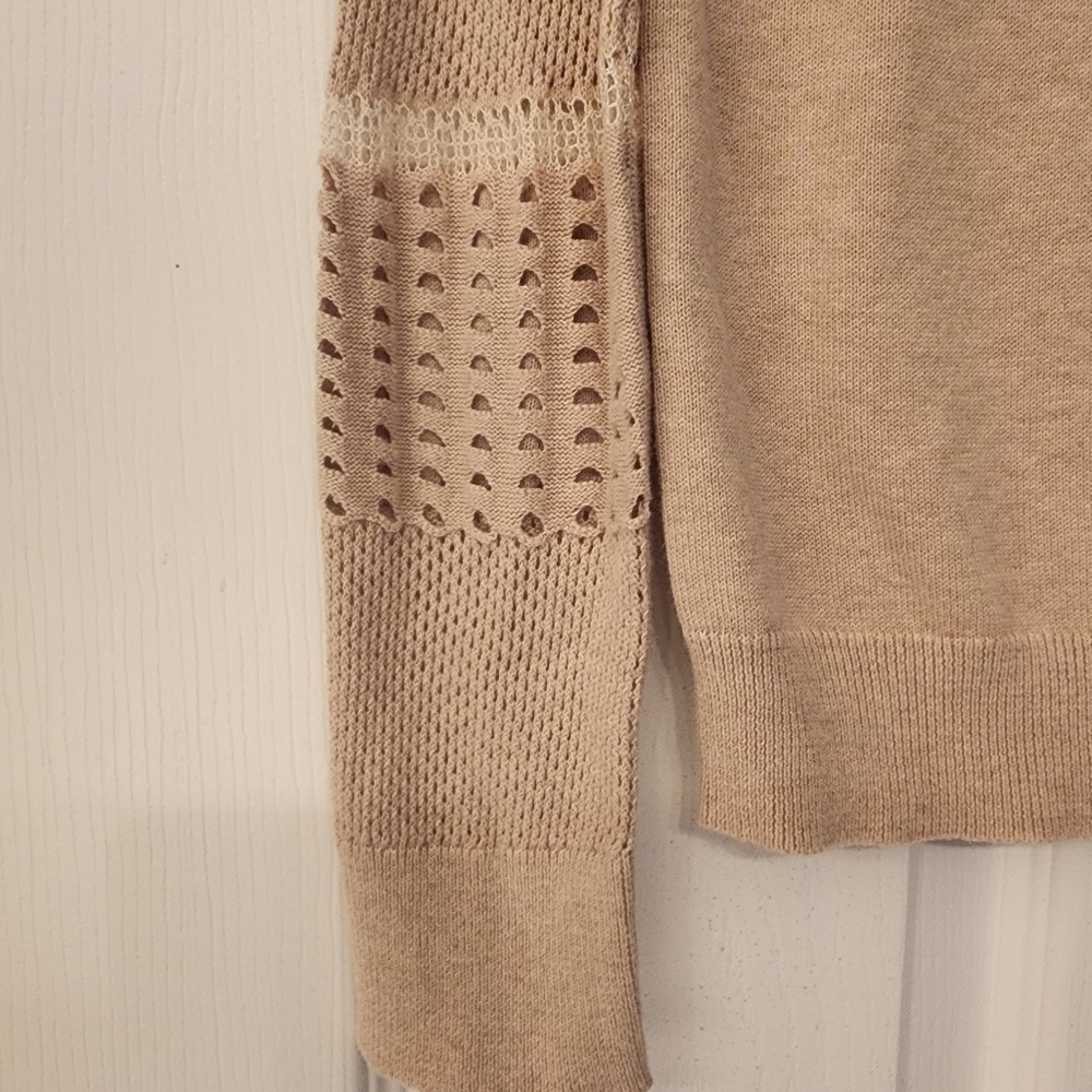 One Grey Day Pullover Open Knit Crewneck Sweater In Tan Size XS - Picture 7 of 12